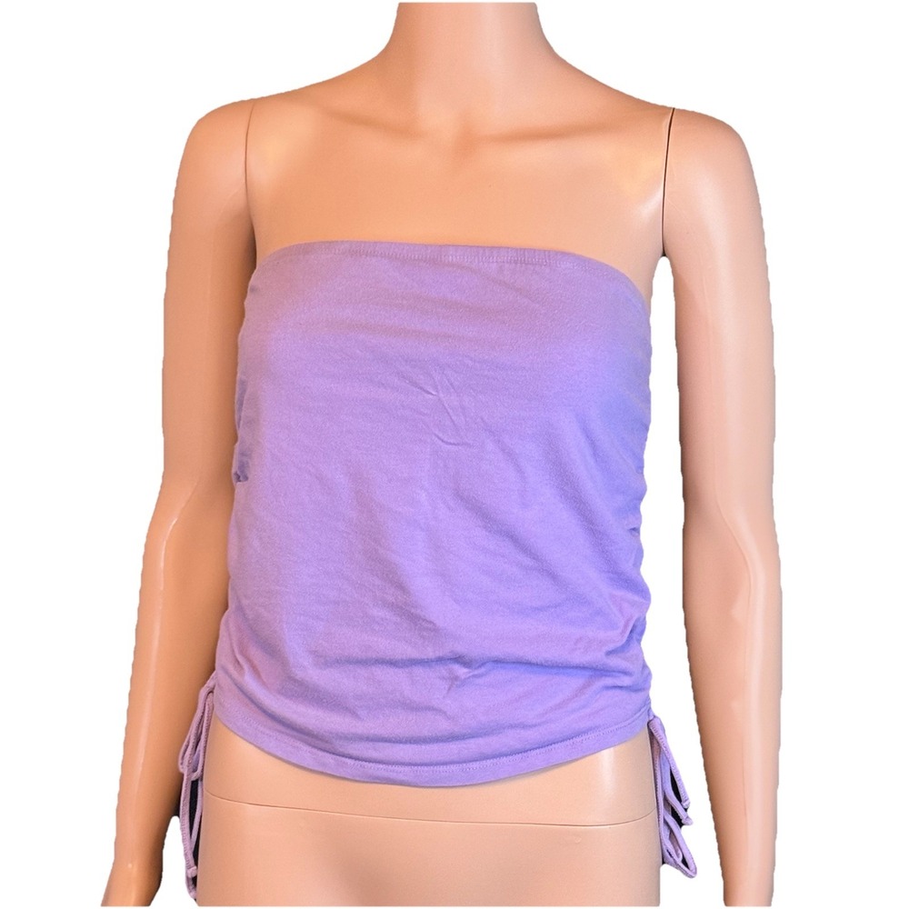 Lavender Ruched Strapless Tube Top Adjustable Side Tie Drawstring Purple XL